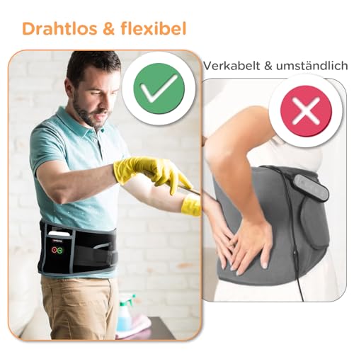 Comfytemp Wärmegürtel Vibrationsmassage für Rücken mit 25Wh Akku,155x20cm Kabellos Massagegerät mit Verstellbare Spannungsband, Rückenwärmer Heizgürtel mit USB Geschenke für Mütter, Frauen, Mama, Papa