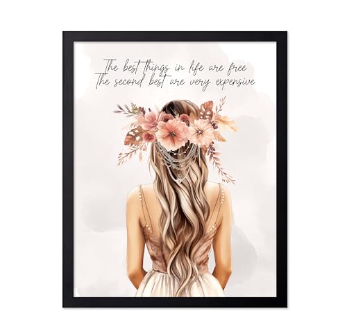 Image of Poster Master The Best Thing In Life Are Free Poster - Fashion Print - Trendy Art - Flower Art - Gift for Women & Fashionista - Funny Glamour Decor for Bedroom or Girl's Room, 16x20 Black Framed