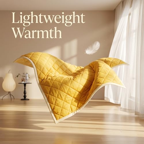 Image of VAS COLLECTIONS Double Bed Microfiber Comforter 80x90 Inch | Reversible AC Comforter | Soft Quilted Lightweight Blanket | 180 GSM All Season Comforter | Vibrante Colour Collection, Golden Yellow
