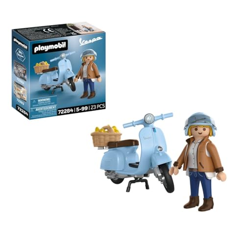 PLAYMOBIL | Cars | 80 Jahre Vespa: Iconic Style | Hellblaue JubiläumsVespa mit Trendiger Figur Korb & Stickerbogen | Für Kinder ab 5 Jahren | 72284