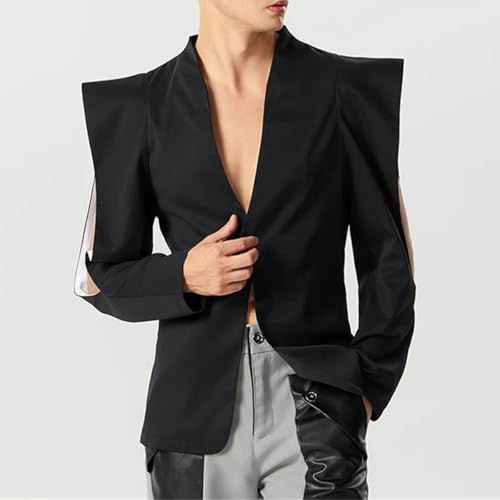 Men's Suit Jacket Solid Color Lapel Long Sleeve Single Button Street Irregular Fashion Thin Jacket3