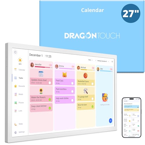 Image of Digital Calendar 27 Inch Touch Screen, Electronic Wall Calendar Chore Chart for Family Monthly /Weekly Planner Rewards Organization, Interactive Large Display Smart Calendar, Desk Mount Included