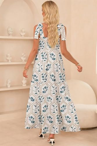 Image of CURBODO Women's Summer Maxi Dress Boho Spaghetti Straps Casual Long A-line Smocked Beach Dress Square Neck Flowy Sun Dress
