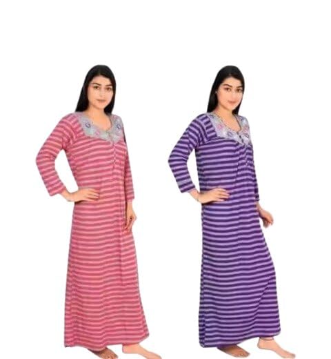 Women Nighty Classic Pattern Soft Fabric Comfortable Fit Sleep Dress Lounge Gown-image-33