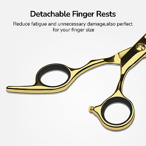 Image of Hair Cutting Scissors Thinning Shears Kit ULG Professional Barber Hairdressing Texturizing Salon Razor Edge Scissor Japanese Stainless Steel 6.5 inch Gold