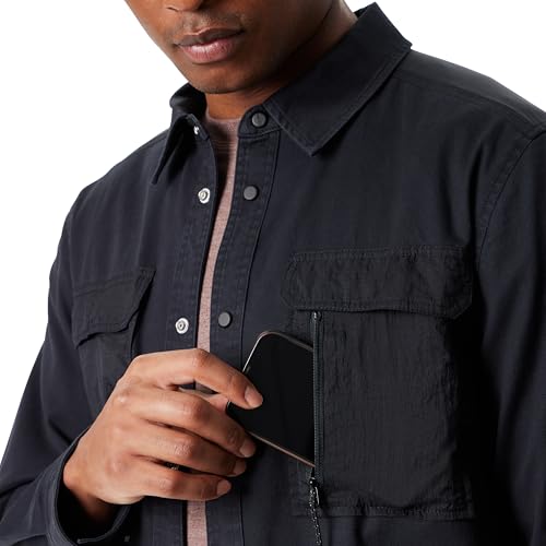 BASS OUTDOOR Men's Stretch Worker Snap Front Shacket with Double Chest Pockets Standard4