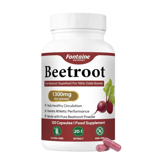 Beet Root Capsules with Beetroot Powder Extract Nitric Oxide Booster Supplement Plant Based Formula for Energy Routine and Immune and Digestive Boost Vitality Pure Non-GMO 120 Capsules