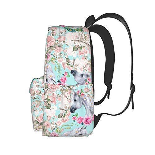 YISHOW 17 Inch Backpack With Adjustable Shoulder Straps Horse Rose Flower Lightweight Bookbag Casual Daypack For Travel Work2