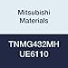 Mitsubishi Materials TNMG432MH UE6110 CVD Coated Carbide TN Type Negative Turning Insert with Hole, Triangular, 0.5" IC, 0.187" Thick, 0.031" Corner Radius, MH Breaker (Pack of 10)