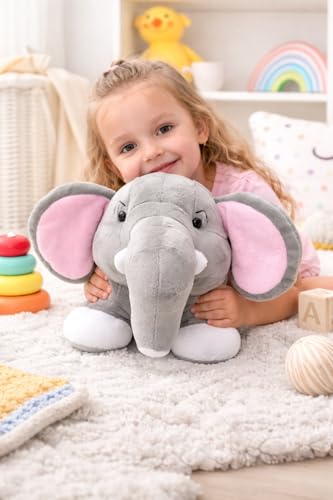 Image of Elephant Plush Toy | Soft Toy for Kids | Non-Toxic & Safe | BIS-Approved | Medium Size Stuffed Elephant | Grey