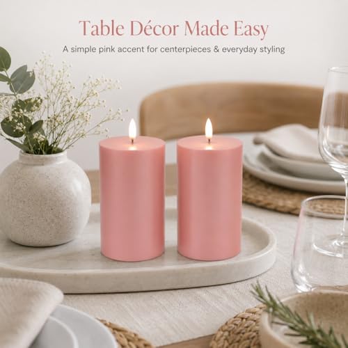 Image of ANGELLOONG Pink Electric Candles 3x4 Set of 2, Battery Operated LED Pillar Candles for Home Decoration, Flameless Decorative Candles for Living Room Decor and Table Decor