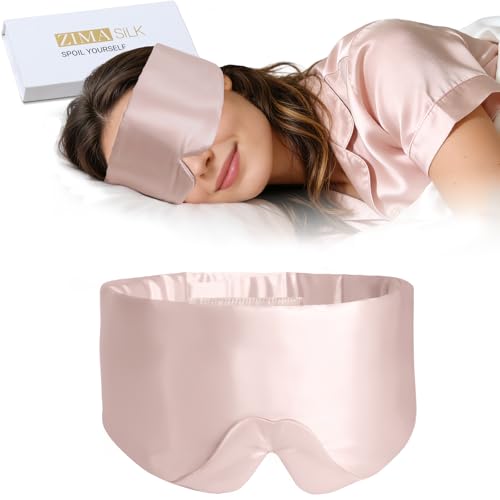 Image of ZIMASILK 100% 22 Momme Mulberry Silk Sleep Mask - Full Silk Filled, Ultra-Soft & Breathable, Face-Hugging Blackout Eye Cover for Sleeping (Pink)