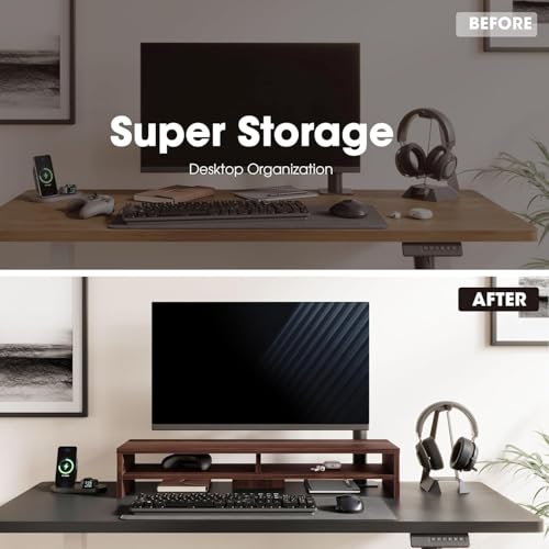 Fenge Monitor Stand, 31.5 Inch Computer Monitor Riser for Desk, 2 Tiers Wood Desk Shelf with Storage, Desktop Organizer for PC, Laptop, Screen, Printer
