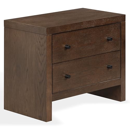 Image of SAFAVIEH Couture - Frederick Nightstand - Dark Walnut Nightstand with 2 Drawers - Fully Assembled Modern Bedroom Storage, 30 inch W x 17 inch D x 25 inch H (SFV2229A)