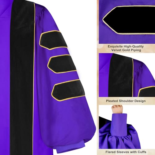 Image of Unisex Doctoral Graduation Gown with Gold Piping | Academic doctoral Cap and Gown for Graduation Ceremony