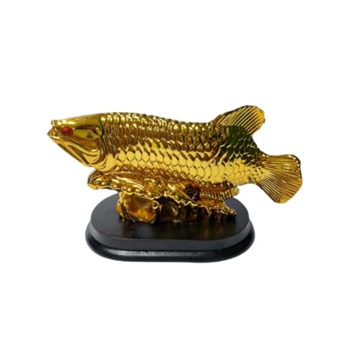 Image of Feng Shui Arowana Golden Fish Statue Lucky Wealth Fish Figurine for Prosperity, Success, Golden Feng Shui Fish Decor for Home Office, Good Luck Money Fish Showpiece, Vastu Decorative Gift (11.5 cm)