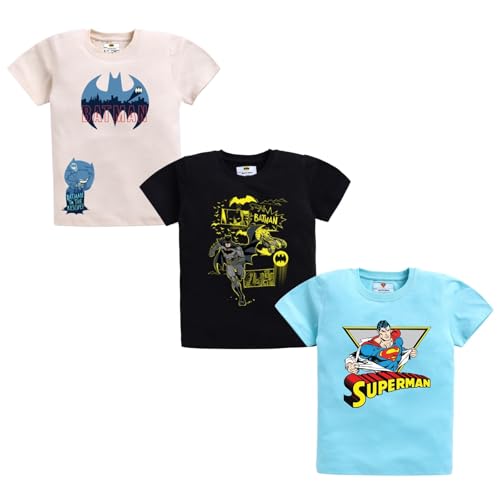 Image of Amazon Brand - Jam & Honey Boys Half Sleeve Graphic Printed T-Shirt | Round Neck | Regular Fit | Cartoon Characters (Available from 4-8 Years) (Pack of 3)