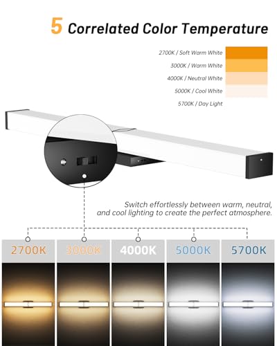 Image of Bathroom Vanity Light,32inch 5CCT Modern Dimmable Bathroom Light Fixtures Over Mirror,32W 3600LM Lighting Bar Fixture,Black LED Vanity Lights,2700K /3000K /4000K /5000K /5700K,ETL Certified