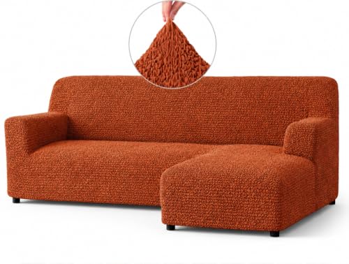Image of Bellissima Sofa Covers - Premium Luxury Microfibra Plain Stretchable Sofa Cover Fully Covered Slipcover, Imported from Italy (Terracotta, L Shape Right-UN)