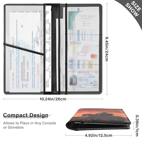 Pu Leather Car Registration & Insurance Card Holder Men Women Car Essentials for Documents, Cards, License Cowboy Western Desert3