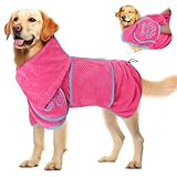 SlowTon Dog Bathrobe Towel - Super Absorbent Microfiber Pet Quick Drying Towel, Wearable Soft Bath Robes for After Bath Shower Swim Wet Walk, Adjustable for Small Middle Large Dogs (Pink, XL)