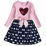 VIKITA Toddler Girls Dresses Pink Winter Clothes Sparkling Hearts Long Sleeve Outfits for Little Kids 4-5 Years Valentine's Day Gifts LH5740, 5T