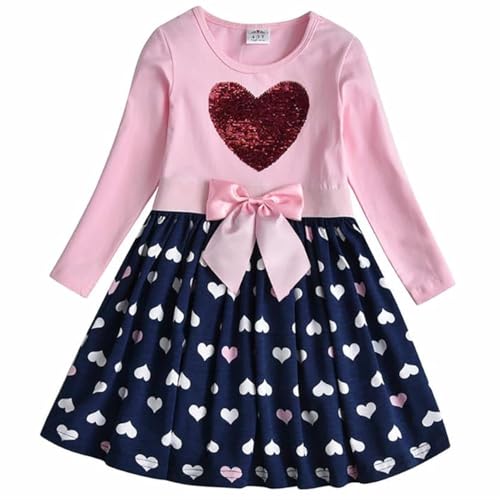 VIKITA Girls Dresses Pink Winter Clothes Sparkling Long Sleeve Outfits for Little Kids 2-12 Years
