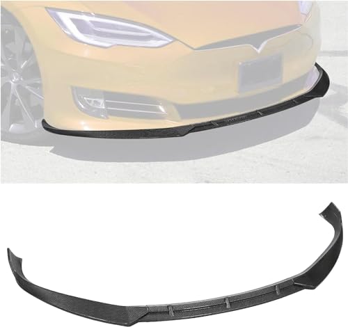 KUAFU Front Bumper Lip Compatible with 2016-2020 Tesla Model S 3Pcs Carbon Fiber Style Front Lip Spoiler Splitter Air Dam Body Kit Trim Protection Plastic