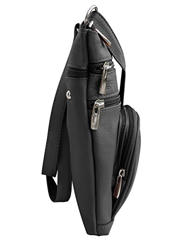 Roma Leathers Crossbody Zippered Purse - 3 Front Pockets, Adjustable Strap - Black3