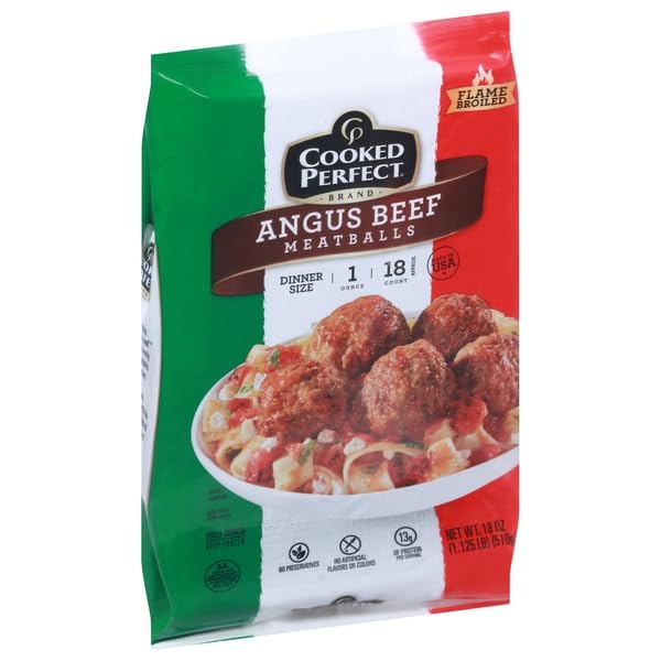 Cooked Perfect, Angus Beef Meatballs Dinner Size, 18 Ounce