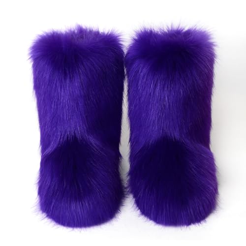 Eosxrp Furry Faux Fur Boots Women's Winter Shoes Woman Fluffy Warm Snow Boots Mid-Calf Comfortable Outdoor Flat3