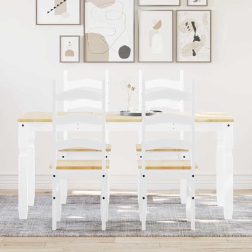 Homgoday Juego de Comedor Panama 5 pzas Madera Maciza de Pino Blanco Conjunto Mesa y sillas de Comedor, sillas Comedor, Set Muebles de Cocina para el Hogar, la Oficina y el Café