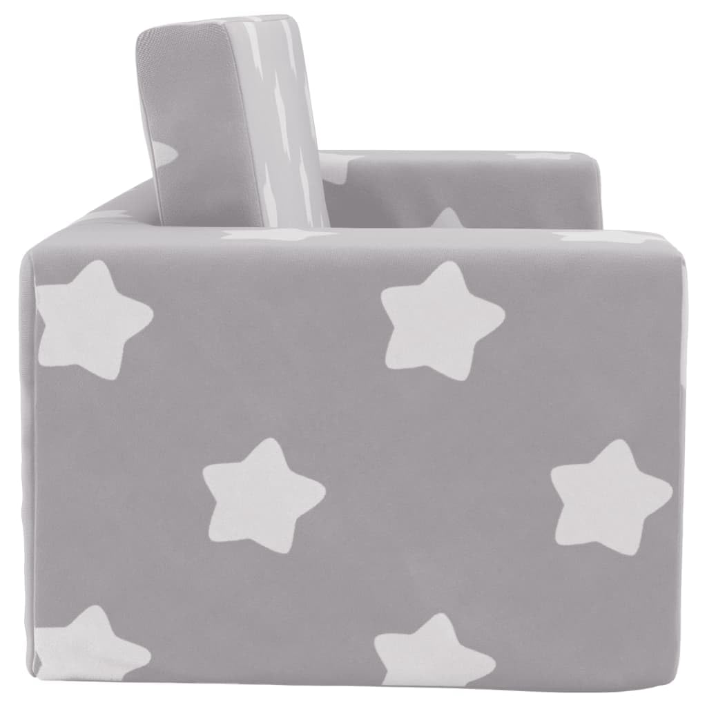 vidaXL Kinder Schlafsofa 2-Sitzer, 2-in-1 Kindersofa mit Schlaffunktion, Kindersessel Sofa Abnehmbarer Bezug, Kindercouch Couch Kindermöbel, Hellgrau mit Sternen Weicher Plüsch