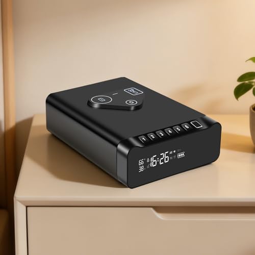 Image of FTOP Biometric Fingerprint Gun Safe, Clock Handgun Safe with 3-in-1 Watch & Phone Wireless Charging, Drawer for Pistols, Cash, Valuables- with Humidity|Temperature| Alarm Clock|Screen (Gunmetal Black)