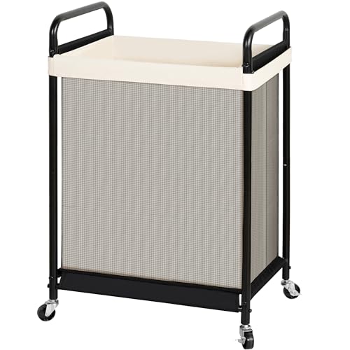 STO STO 120L Large Laundry Hamper with Wheels, Rolling Laundry Basket Cart with Removable Canvas Liner Bag, Lockable Wheels, Metal Frame, Dirty Clothes Hamper for Bedroom, Bathroom, Laundry Room
