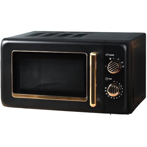 wilko Ayano 20L Microwave 45.2 x 36.1 x 150cm 800W Black and Gold Countertop Retro Design