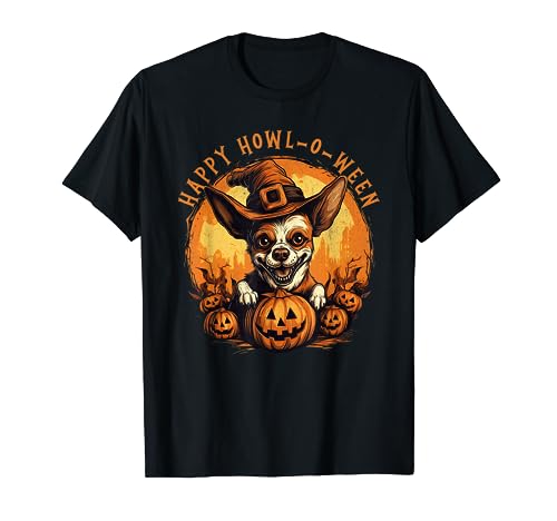 Happy Howl-O-Halloween Chihuahua Dog Jack O Lantern calabaza Camiseta
