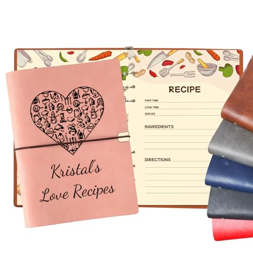 ELULAE Personalized Leather Recipe Book, Customized Name Family Recipe Book, Printed Kitchen Diary Notebook, Mother's Day | Birthday | Christmas | Thanksgiving Gift for Mom, Grandmother, Wife
