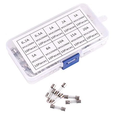 100Pcs Quick Blow Assorted 5x20mm Glass Tube Fuses Kit Electric Car Boat Fast Blow Glass Fuses 0.2A 0.5A 1A 2A 3A 5A 8A 10A 15A 20A 250V with Storage Box Cover
