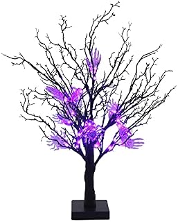 DIYASY Halloween Tree with Lights, 23" Black Halloween Tree with Spider Decorations and 20g Spider Web, Battery Operated Halloween Birch Tree for Halloween Indoor Decorations