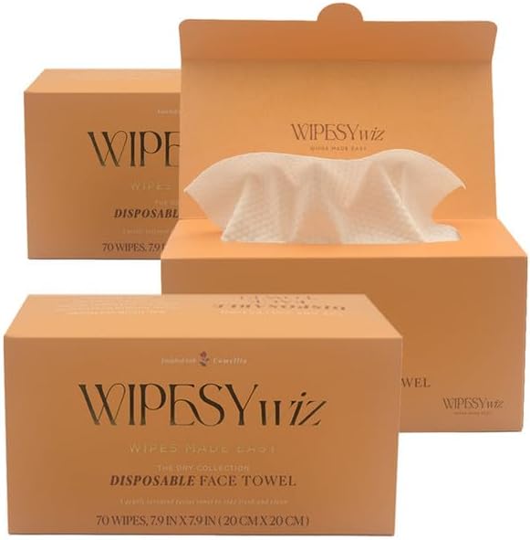 210 Count Disposable Face Towels Facial Cleansing Wipes, Quick Dry Makeup Remover Cloths, Soft Face Towelettes for Women & Men by WipesyWiz 7.9"x7.9" (Pack of 3)