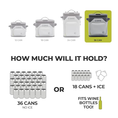 Image of CORE Magnetic Leak Proof Soft Cooler with Waterproof Zipper | Insulated Bag Portable Ice Chest Box | Best Soft Cooler for Food & Beverages for Tailgating, Car Camping, Travel, and Family Beach Picnics