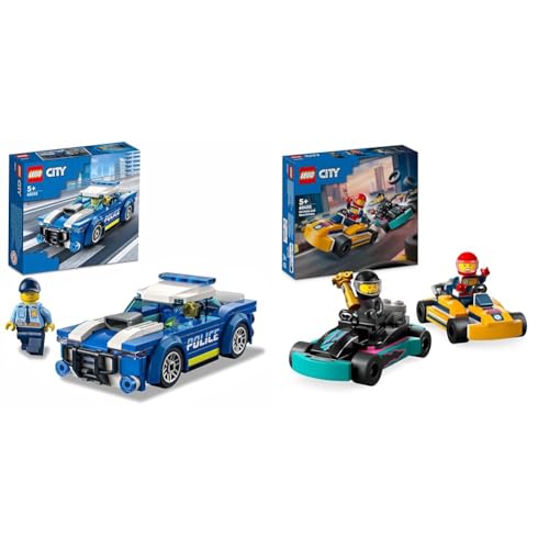 LEGO 60312 City Police Car Toy for Kids 5 plus Years Old with Officer Minifigure, Small Gift Idea & City Go-Karts and Race Drivers, Racing Vehicle Toy Playset for 5 Plus Year Old