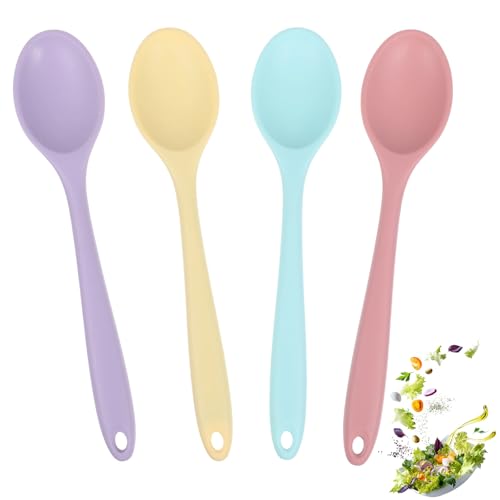 Classicseali 4PCS Silicone Spoons for Eating, Heat Resistant Mini Silicone Spoon, 7.87'' Silicone...