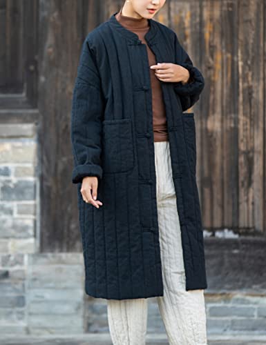 NFYM Women's Lightweight Quilted Longer Length Coat Winter Coats for Women Retro Chinese Casual Jacket3