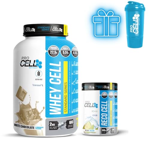 PROCELL | PACK WHEYCELL + RECOCELL 300 gr + SHAKER | Proteína Whey Pura | Aumentar Masa Muscular | Recuperación Post Entrenamiento | L-Glutamina, BCAA's 4:1:1 y Vitamina B6 | (2 kg, White Chocolate)