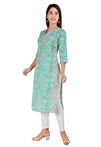 Image of COTLAND Fashions Jaipuri Cotton Printed Straight Kurti for Women Royal Sea Green