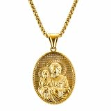 Sunling Collar con colgante de la Virgen María chapado en oro de acero inoxidable, joyería religiosa católica para hombres y mujeres, medalla ovalada con cadena de caja, Medio, Acero inoxidable, Sin