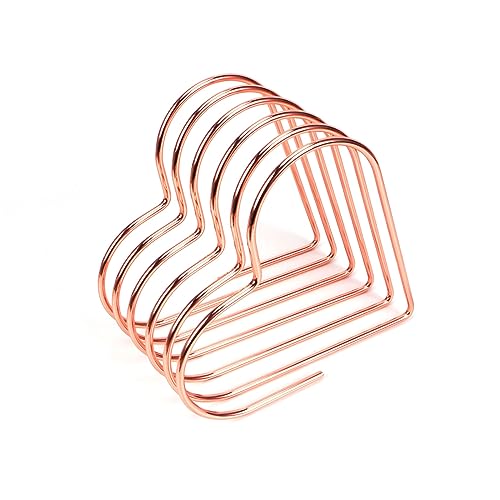 Wanwanzi Desktop File Organizer Heart Shaped Magazine Holder Metal Newspaper Holder Magazine File Storage for Office Home Decoration Gifts Rose Gold(6 * 6 inches)