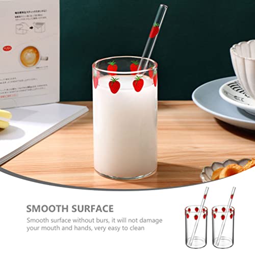 MAGICLULU Strawberry Printed Milk Cup Set of 2 with Straws 4.33Oz Clear Glass Juice Cups for Milk Tea Smoothies Cold Drinks Indoor Use - Image 2